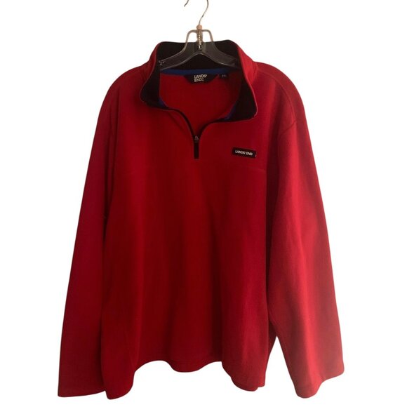 LANDS' END Red Quarter Zip Men's Anyweather Pullover Long Sleeve Fleece Size XXL - Picture 2 of 7